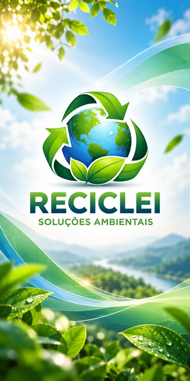 Planeta com símbolo de reciclagem, folhas e natureza